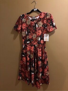 😍LuLaRoe Amelia Orange Floral Fit & Flare Mini Dress